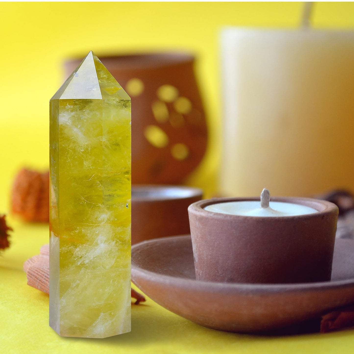 WUYOUSHI Large Citrine Healing Crystal Towers 5.9" -6.1" Natural Crystal Wand 6 Faceted Chakra Crystal Point Reiki Meditation Therapy Home Decoration Gift (1-1.2lb)