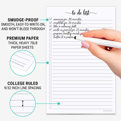 321Done To Do List Notepad, Made in USA - 5.5x8.5, Simple Checklist, Cute Modern Design for Organizing, Planning, College Ruled, Thick Heavy Paper - 50 Sheets