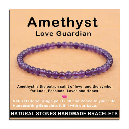AD Beads Handmade Gemstone Stretch Elastic Bracelet Crystal Healing Reiki Nature's Beauty and Spiritual Essence Unisex (4mm, Amethyst (Love Guardian))