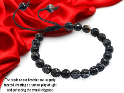 Amazing Gemstone Black Hakik Bracelet for Women - Chakra Mens Bracelet Protection Crystals and Healing Stones - Faceted Beaded Blessing Bracelet Spiritual Meditation Gift (Adjustable)