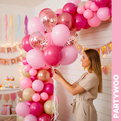 PartyWoo Pink Balloons 66pcs 12 Inch Pearl Metallic Mauve Magenta Fuchsia Hot Pink Confetti Latex Balloons for Gender Reveal Bridal Shower Baby Shower Princess Theme Birthday Party Decorations