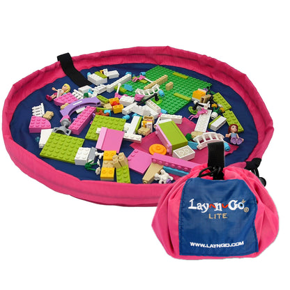 Lay-n-Go Layflat Portable Drawstring Cinch Storage Toy & Mini Figures Organizer & Play Mat, Mesh Pockets, Home & Travel, Kids & Toddlers Playdates, 2 Straps for Backpack, Durable, Machine Washable