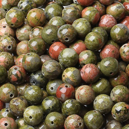 LAIDANLA Unakite 8mm Natural Stone Beads Round Loose Gemstone Stone Beads for DIY Bracelet Necklace Earrings Jewelry Making Polishing Genuine Real Beading Crystal 96PCS 2 Strand 32"