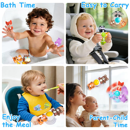 3PCS Cute Safari Animals Suction Spinner Toys for Babies, Detachable Soft Animal Figurines Finger Puppet, Bath Toy for Toddler Ages 1-3, Montessori Toys Birthday Gifts for Boys and Girls 12 Months+
