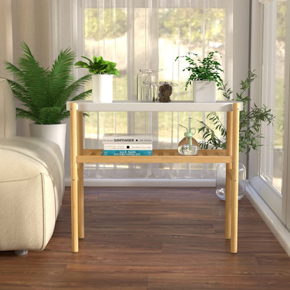 HoVoit Bamboo Plant Stands Indoor, 2 Tier Steel Tray Plant Table Tall Corner Multiple Plant Holder Display Rack for Outdoor Garden Home