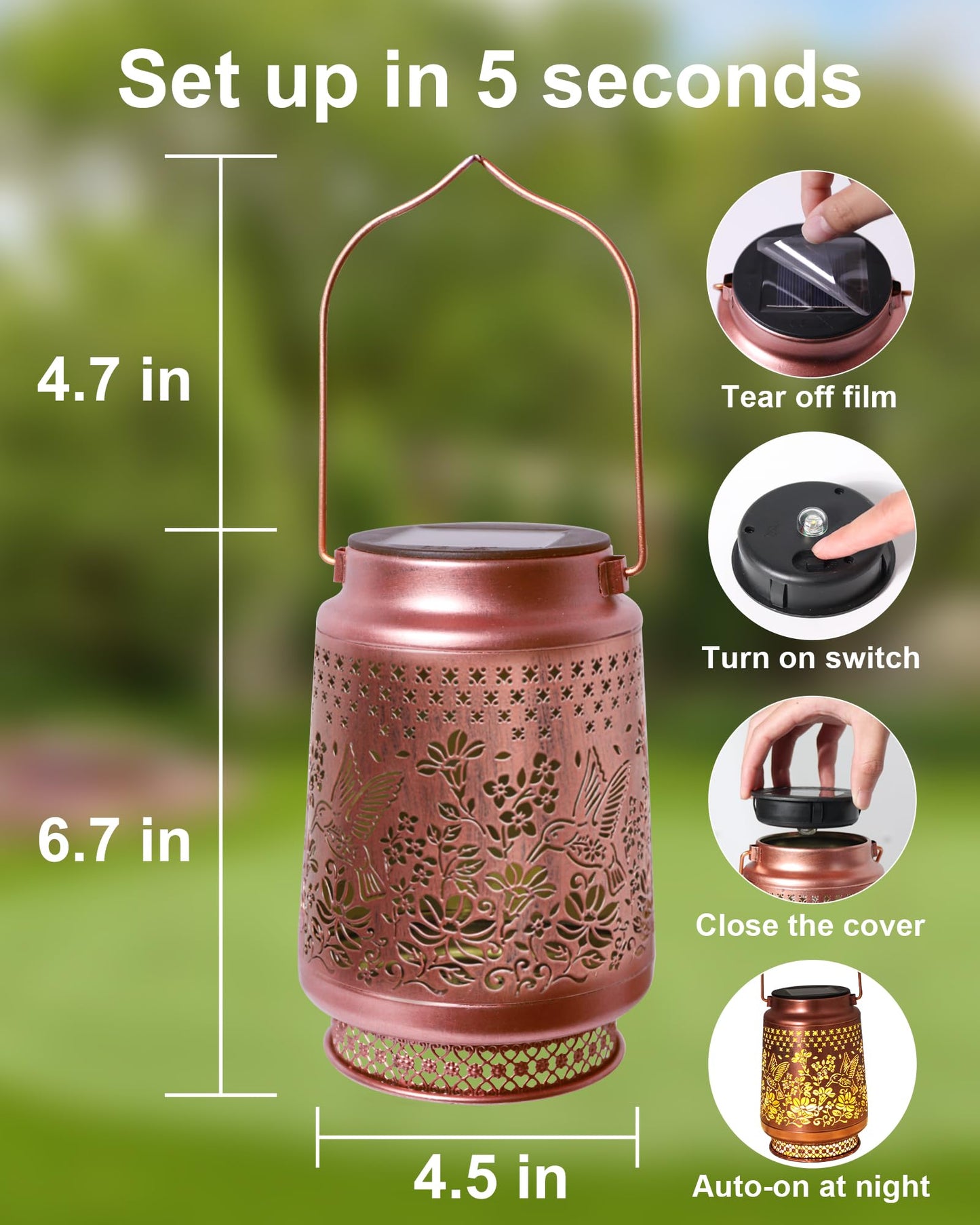 2 Pack Hummingbird Solar Lanterns Outdoor Waterproof, Garden Decor Birthday Gifts for Women Mom Grandma Sister, Metal Hanging Solar Lights Outside Decorative for Backyard Patio Lawn Pathway Landscape