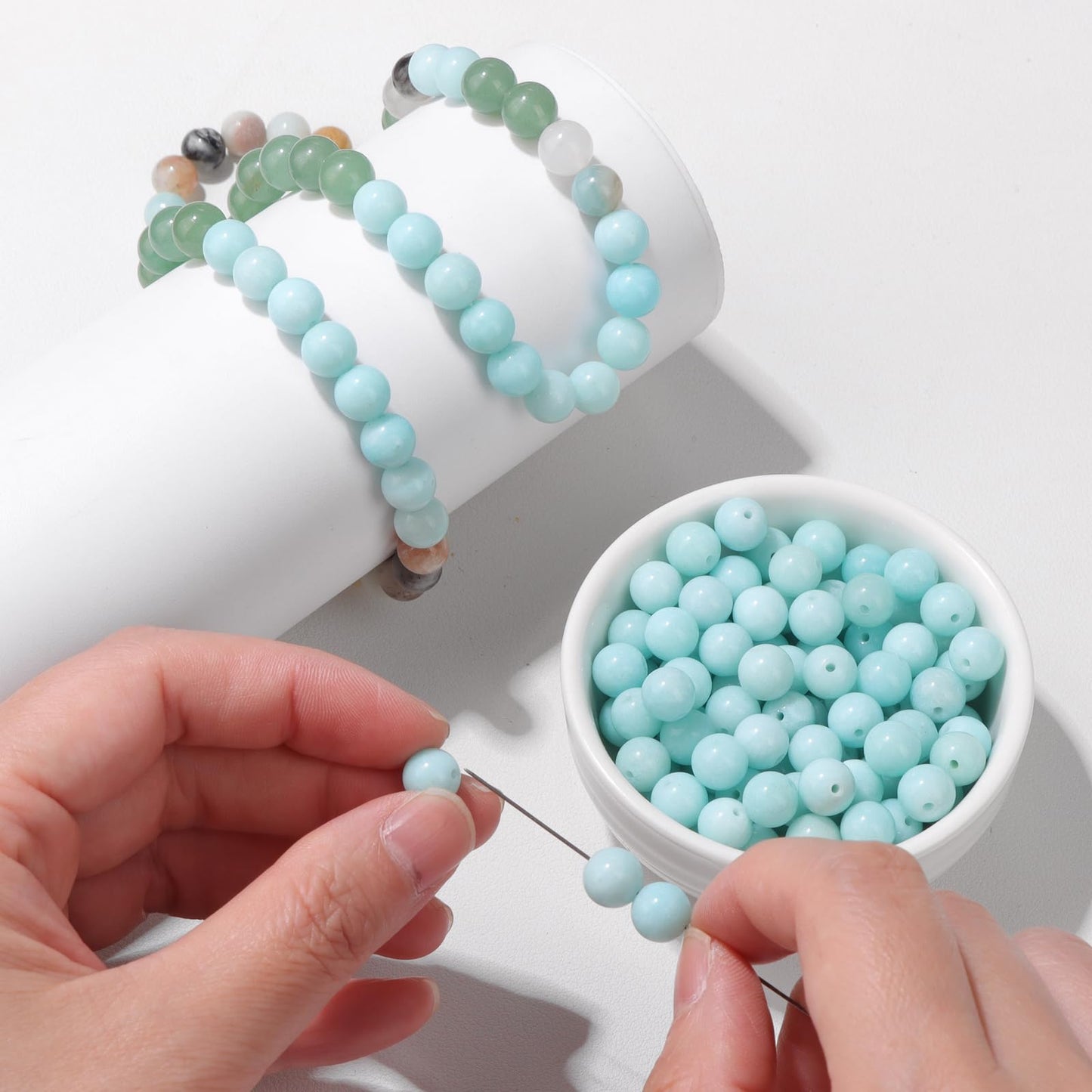 Risyfjew 100PCS 8mm Natural Aquamarine Beads Gemstone Round Loose Beads for Jewelry Making Chakra Crystal Stone Beads for Bracelets Necklace Earrings Making Supplies (100pcs/Strand)