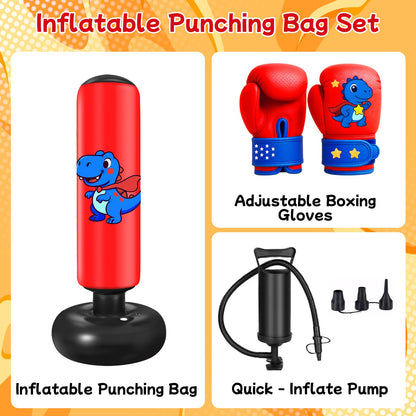 Inflatable Punching Bag for Kids: Qoosea 48 Inches Kids Bop Bag Boxing Gloves & Air Pump Dinosaur Toy Gift for Toddler & Kid Ages 3-8,Freestanding Punching Bag Easy to Inflate,Durable Safe Boxing Bag