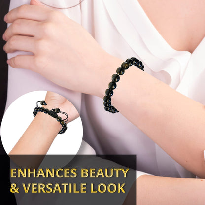 ANAYA AGATE Healing Crystal Bracelet – Chic Gemstone Bracelet for Men and Women – 8mm Round Bead Bracelets for Spiritual Healing, Protection, Positive Energy - Black Obsidian