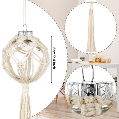 Marsui 6 Pieces Macrame Christmas Ball Ornaments Boho Wall Snowflake Woven Decorations Christmas Tree Hanging Crafts for Party Bedroom Kitchen Indoor(White)