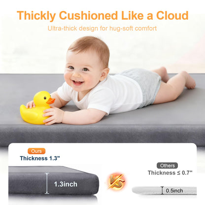 Fengdulong Ultra Soft Baby Play Mat for Floor, 50"x50" Playpen Mat, 1.3" Thick Memory Foam, Non-Slip Tummy Time Mat for Infants, Toddlers, and Kids – Water-Repellent Coral Velvet, Easy Care