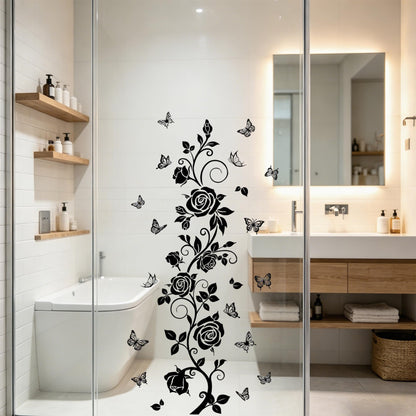 FUFUQUARE Flower Vine Decals Flying Butterfly Black Floral Wall Stickers Removable Wall Art Decor for Living Room Bedroom