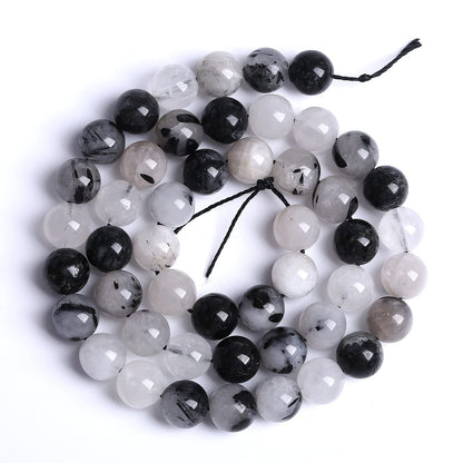 6MM 60PCS Natural Crystal Stone Black Rutile Quartz Gemstone 2A Grade Loose Beads for Jewelry Making DIY Bracelet Necklace Semi Precious Beads 1 Strand