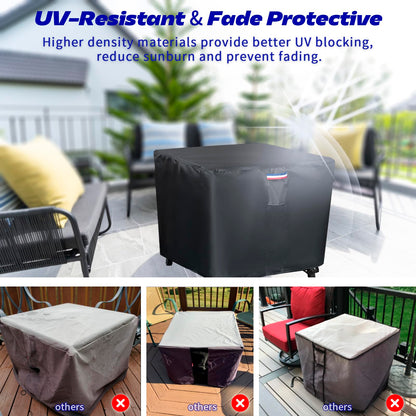 Topcover Fire Pit Cover,38 inch Square Propane Gas Outdoor Fire Table Cover,600D Waterproof and Windproof Heavy Duty Fabric Firepits Covers for Patio Table Fireplace －38"Lx38"Wx28"H,Black
