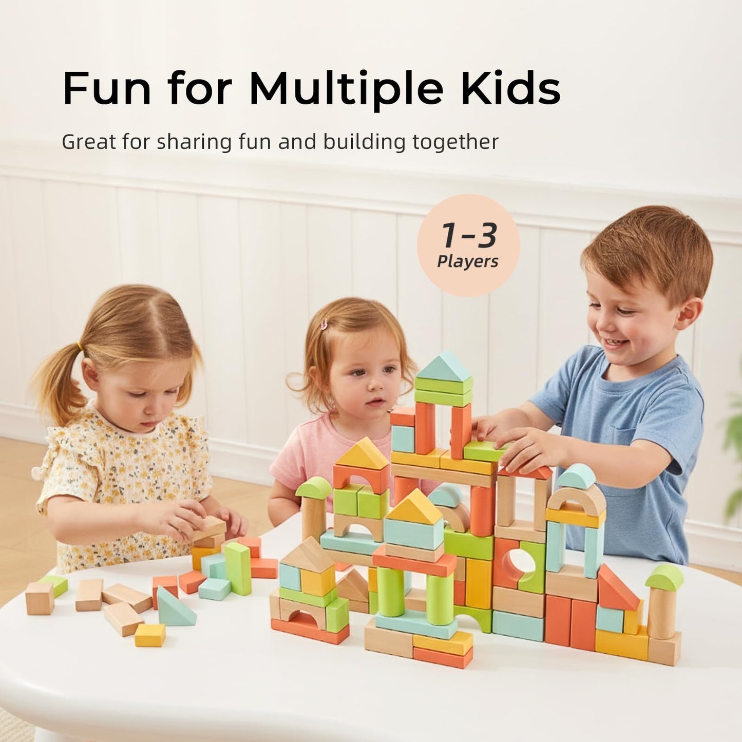 MEEYOO 100pcs Wooden Blocks for Toddlers 1-3, Building Blocks for Toddlers 1-3, Wooden Block for Baby Shower with Storage Bucket, Montessori Toys for Preschool Girls and Boys
