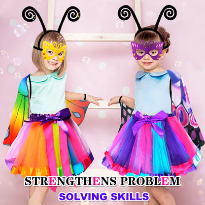 IROLEHOME Kids Fairy-Butterfly-Wings-Costume for Girls Toddler Dress-Up Clothes Tutu Antenna Mask Halloween Gifts Party Toys