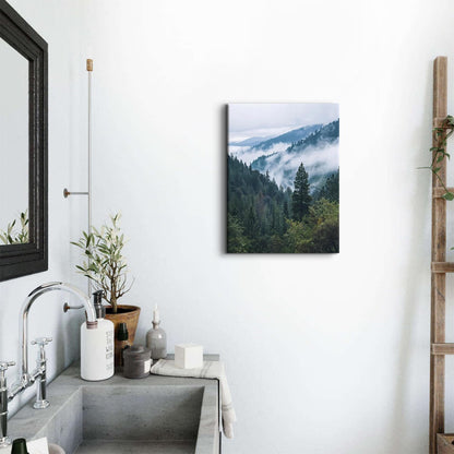 Great Smoky Mountain Wall Art Foggy Forest Landscape Picture Canvas Prints for Living Room Bathroom Misty Pine Tree Wall Decor Nature Green Tropical Poster Painting Artwork Home Decorations 12x16”