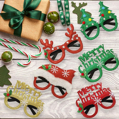 JAKADYUKS Christmas Glasses 16PCS, Party Favors Christmas Tree Hanging Ornaments Decorations Photo Booth Props, Xmas Party Decorations Eyeglasses Frame for Christmas Holiday Party Supplies