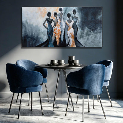 Black Girl Wall Art,Women Canvas Posters Wall Decor,Black And Blue Photo Pictures Prints,Framed Arts for Home Living Room Bedroom 24"x48"