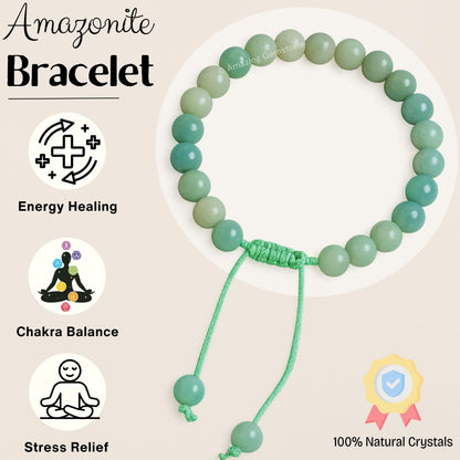 Amazing Gemstone Amazonite Bracelet for Women Men's Gifts - Protection Healing Crystal Bracelet - 8mm Gemstone Beaded Adjustable Bracelet Pulseras Para Hombres Mujer Stocking Stuffers