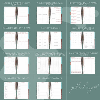 PLANBERRY Hourly Schedule Planner Premium – Undated Weekly Organizer with Time Slots & Monthly Budget – Time Management, Goal Setting, to-Do List & Habit Tracker –6.9″x8.5″(Green Pastures)