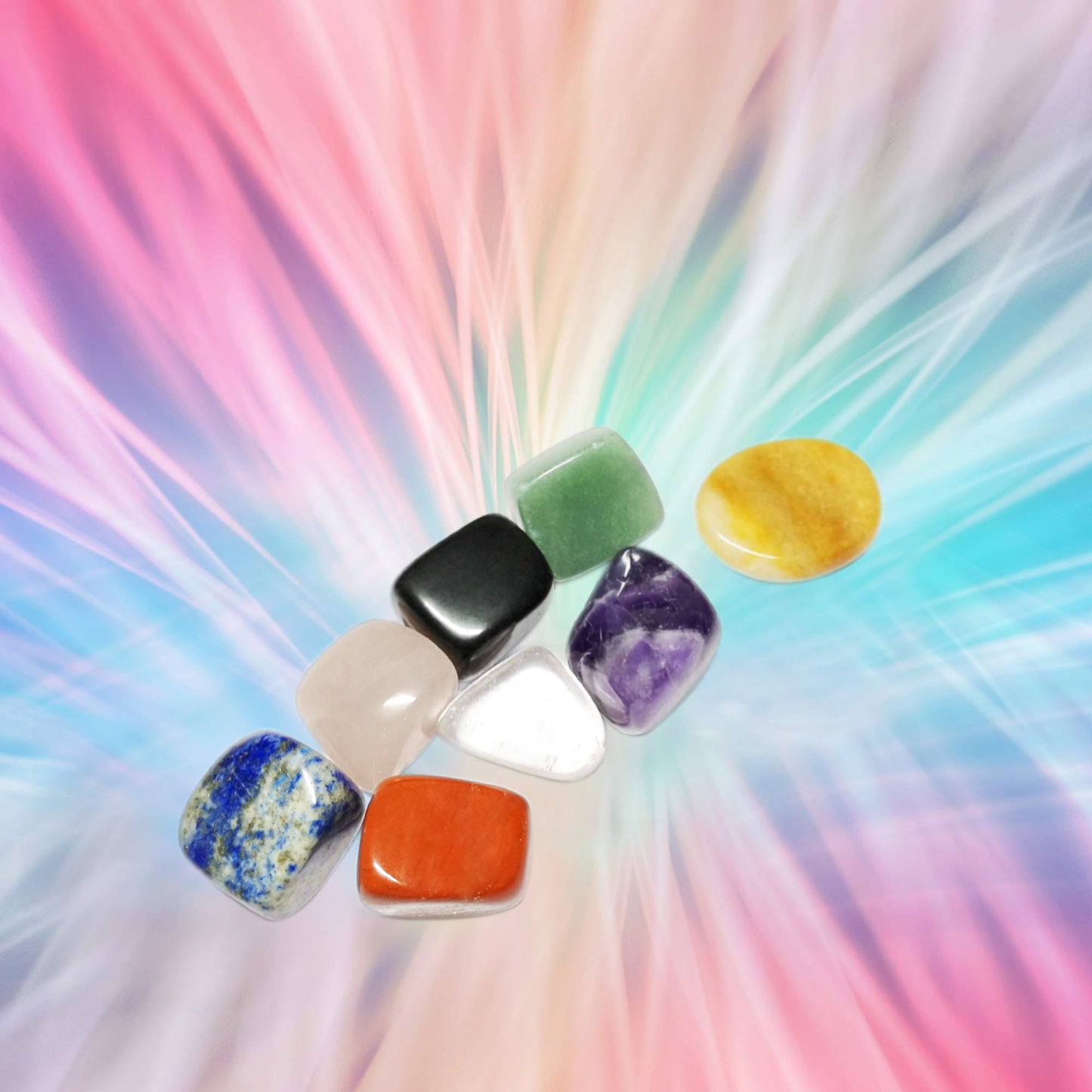 7 Chakra Stones in Oranic Shape & 1 Worry Stone in Oval Shape, Tumbled Chakra Healing Crystal & Polished Rocks for Meditation, Reiki, Chakra Balancing, Protection, and Crystal Décor