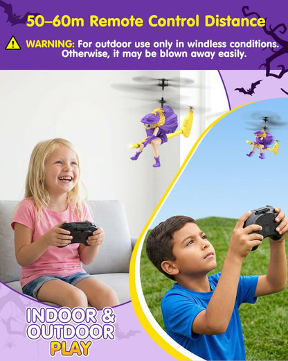 NEVZAN RC Helicopter Toy for Girls, Flying Witch Remote Control Helicopter with LED Lights, Indoor Outdoor Flying Toy for Kids, Cute Cartoon Gifts for Girls Age 6+