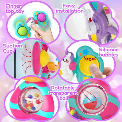 3PCS Suction Cup Spinner Toys,Bath Toys for Baby 12 18 Months,Toys for 1 2 Year Old Toddler Girls,Sensory Toys for Toddlers 1-3 First Birthday Baby Gifts for Girls