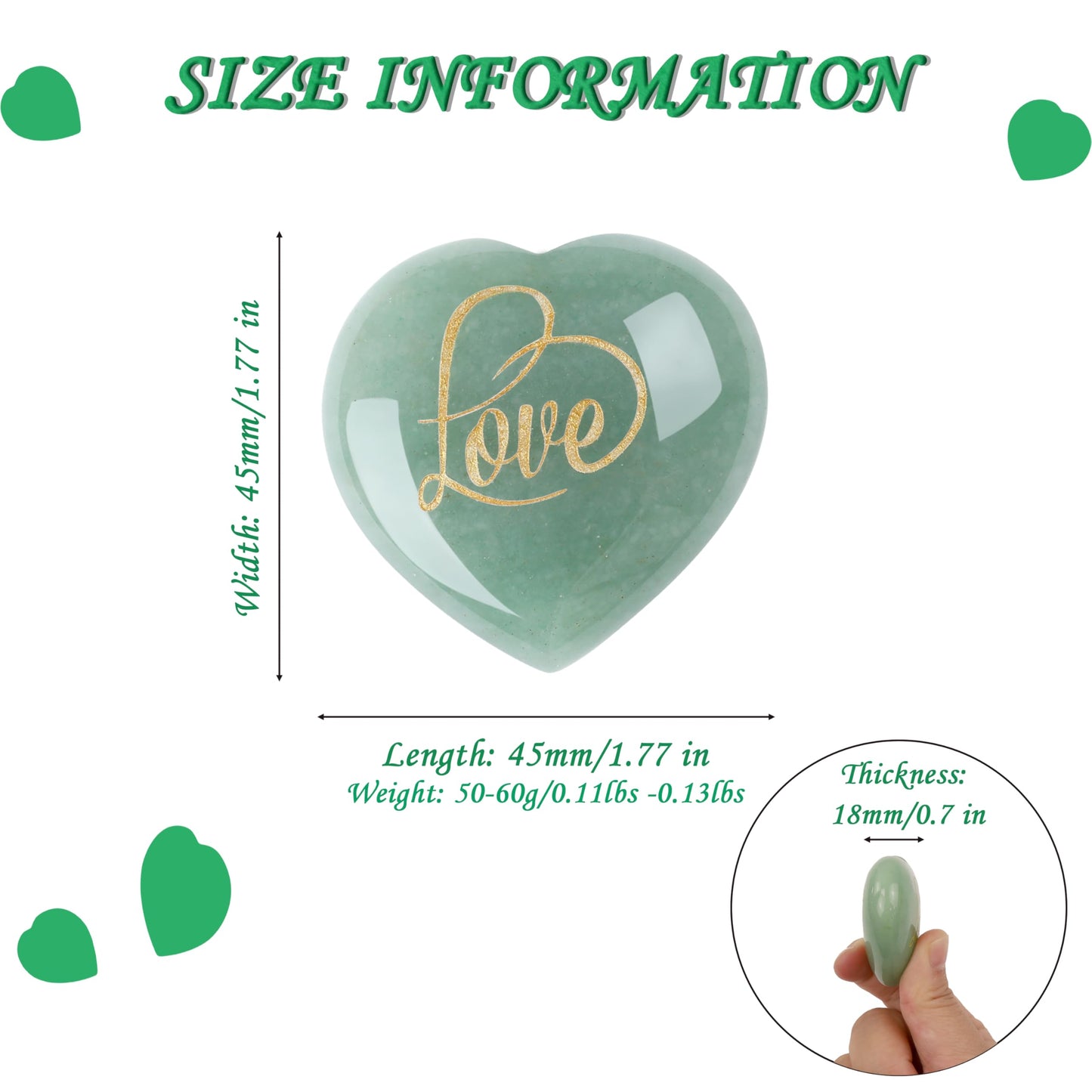 ZHIYUXI 45mm Green Aventurine Engraved Heart Stone St Patricks Day Decorations Healing Crystals Gem Stones Heart Shaped Rocks Polished Green Stones Meditation Healing Gifts for Women Reiki
