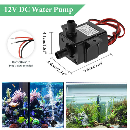 12V DC 63 GPH Water Pump, Aideepen 3M 12v Small Water Pump 240L/ H submersible Brushless Motor for Aquariums, Fish Tank, Pond, Fountains(2-PACK)