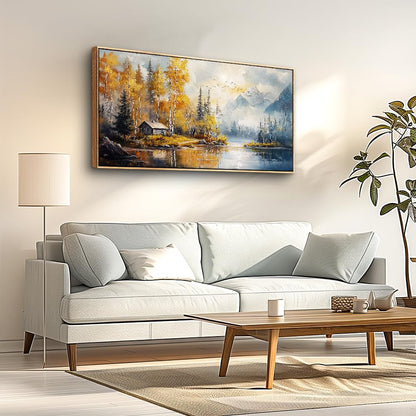 ZUITINGHUA Canvas Wall Art For Living Room Wood Framed Large Wall Decor For Office Bedroom Decorations Lake Scenery Paintings Autumn Landscape Wall Pictures Artwork Modern Home Decor 20x40 In