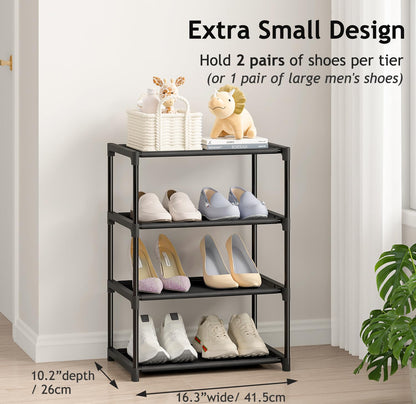 Autonomier 4 Tier Extra Small Shoe Rack (16.3" Wide), Narrow Stackable Kids Toddler Adult Shoe Storage Organizer Shelf for Closet Floor Entryway Bedroom, Space Saver Shoe Rack Organization Shelves
