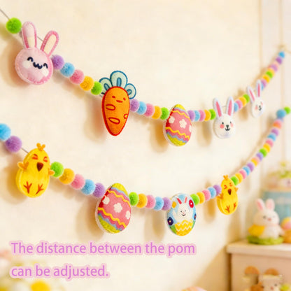 6.5ft Easter Garland Decorations, Handmade Felt Bunny Chick Carrot & Egg Pom Pom Garland, Farmhouse Spring Mantel Decor for Home Fireplace Wall Reusable Easter Banner for Indoor Party