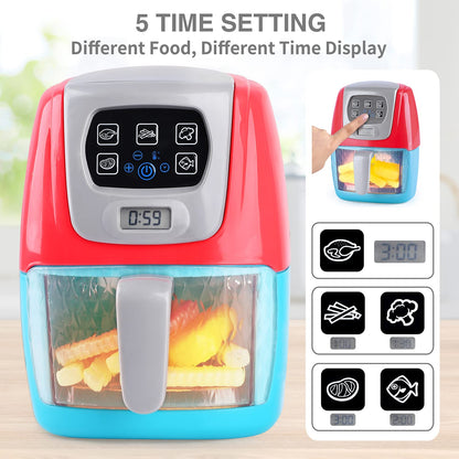 Toy Air Fryer for Kids, Kids Play Kitchen Playset Accessories, Chefs Pretend Kitchen Appliance Toys Oven w/Light, Sound, Play Food Grill Cooking Utensils for Boys Girls Toddlers 2+