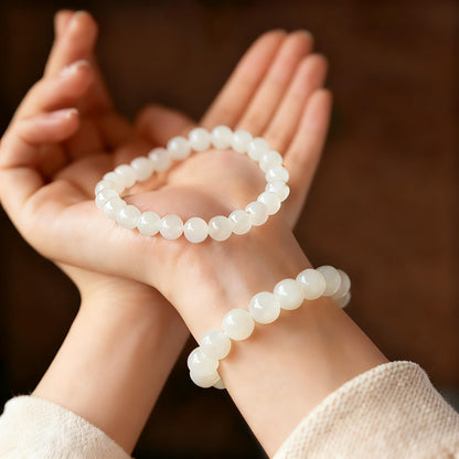 Cryhand White Jade Bracelets For Men Protection Healing Crystal Bracelet For Women Spiritual Charms Stretchy 8mm Beaded Lucky Handmade Anxiety Braceletss