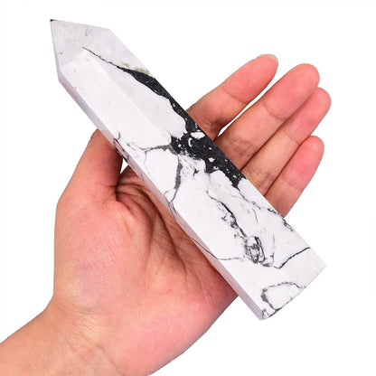 AMOYSTONE White Howlite Stone Tower Large Healing Crystal Obelisk Wand Crystal Decor Spiritual Gifts 1.1-1.7 LBS