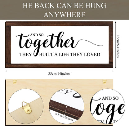 Jetec Farmhouse Wall Decor Rustic Modern Framed Hanging Plaque Together They Built a Life They Loved Sign 14 x 6.4 Inches Wooden Signs for Home Love Decorations