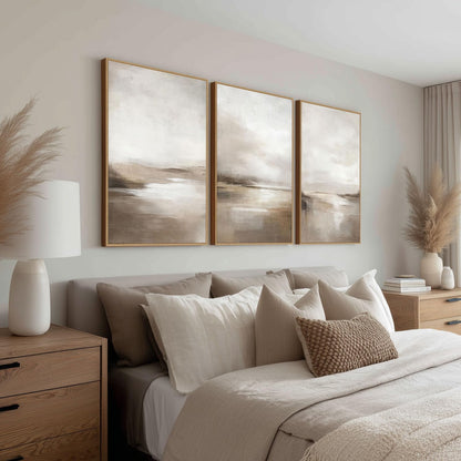 SAFERRYHOME Neutral Abstract Wall Art - Minimalist Framed Canvas Print Set, Landscape Shapes Abstract Illustrations Modern Nordic Calm Decor for Living Room, Bedroom, Bathroom - 3 Panels 24x36 Inch