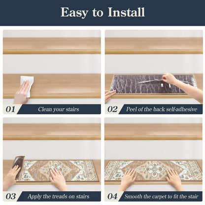 Lahome Stair Treads Non Slip 15 Pack 8" X 30" Stair Treads for Wooden Steps, Washable Self Adhesive Stair Runners Stain Resistant Stair Carpet, Edging Staircase for Kids Elders and Dogs Dorie, Taupe