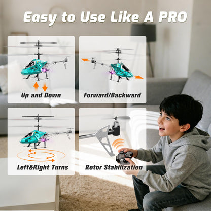 XIKOTEC Remote Control Helicopter, RC Helicopter Toy for Kids, 2.4GHz RC Plane with LED Lights, RC Flying Toy, Easy to Fly Indoor/Outdoor, Gifts Toys for Kids Beginners 8+ (Blue)