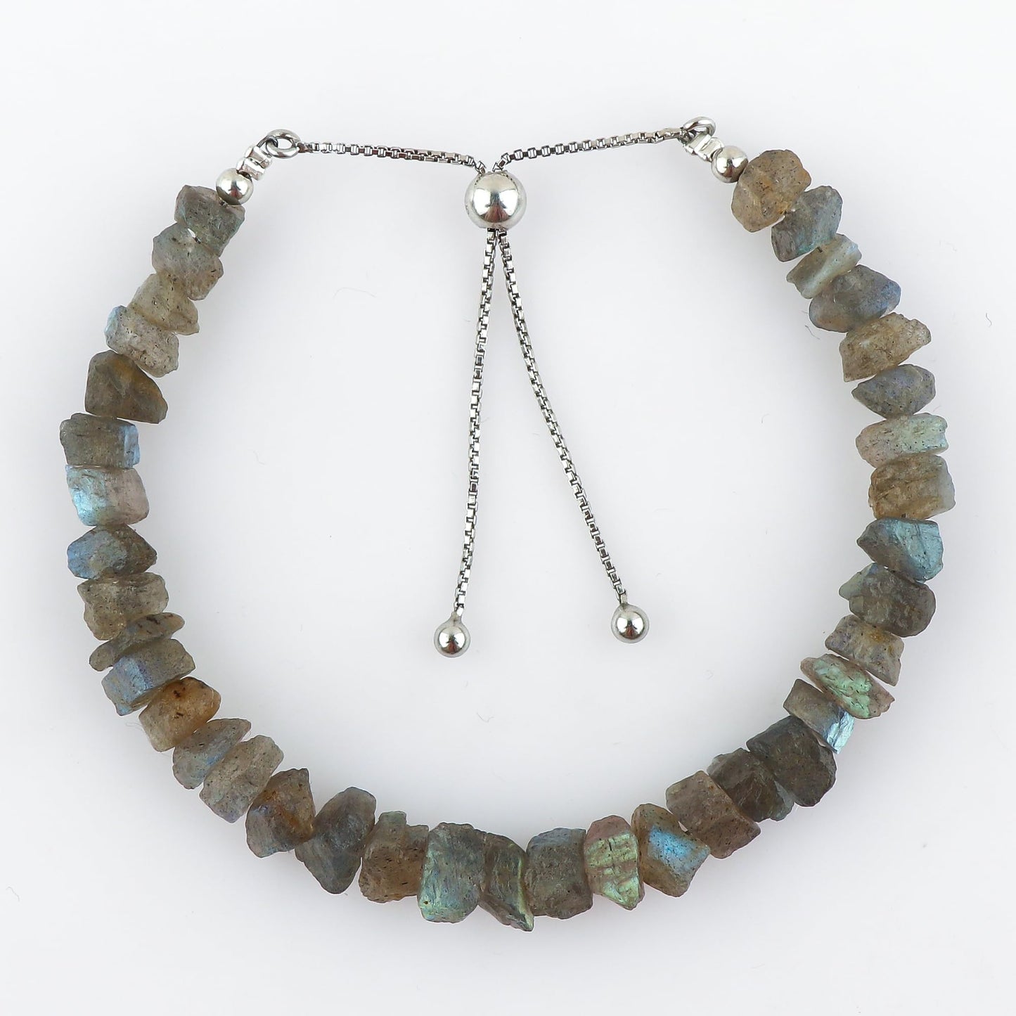 CRYSTALIS Natural Raw Labradorite Rough Stones Bracelet, Rough Gemstones, Chakra Healing Crystals, Gift Giving Jewelry, 925 Sterling Silver Womens Bracelet 8 inch
