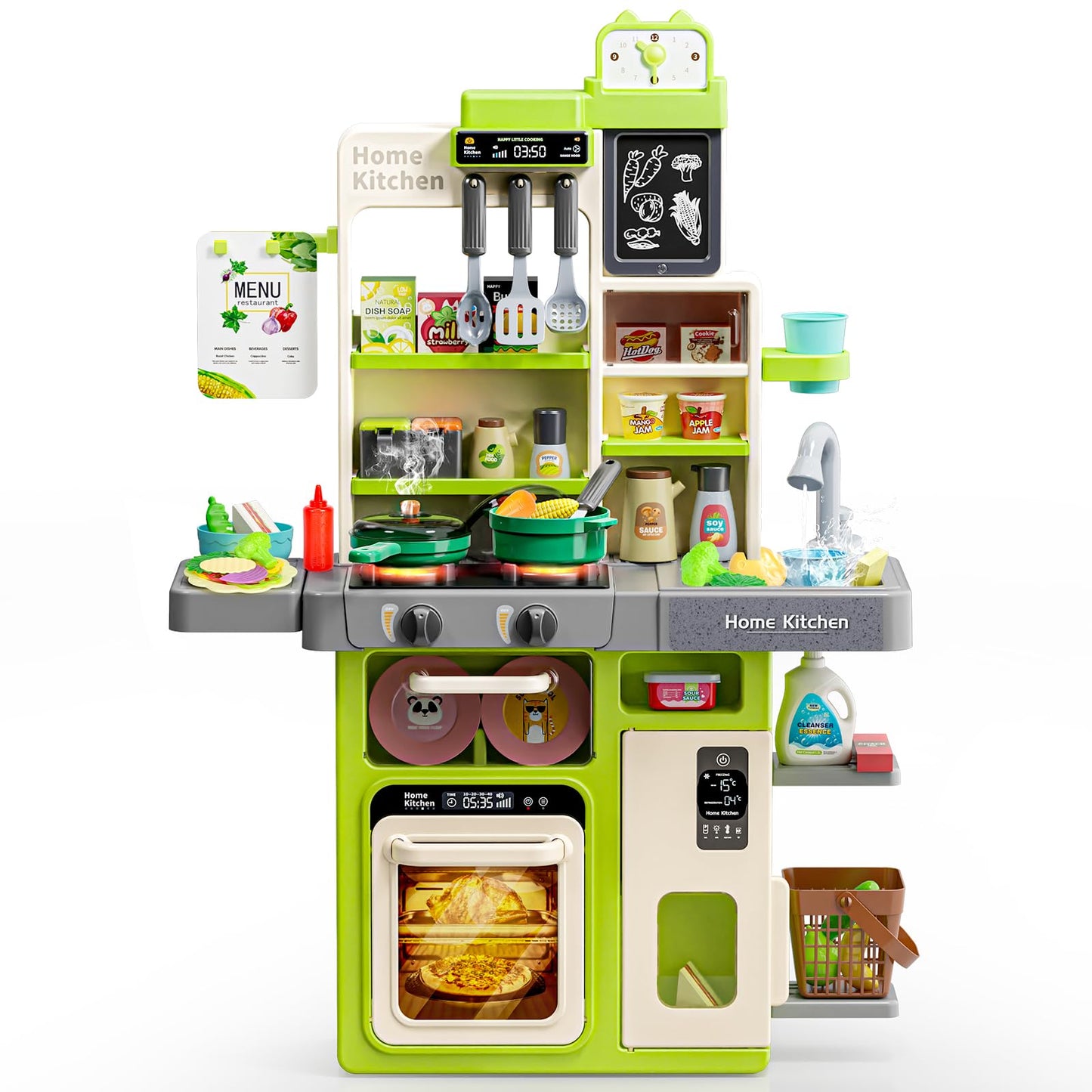 Letapapa Kids Play Kitchen Set, Kitchen Toys with Realistic Sound & Light, Cooking Stove, Sink, Play Food and Kitchen Accessories, Kitchen Playset Gifts for Toddlers Girls Boys