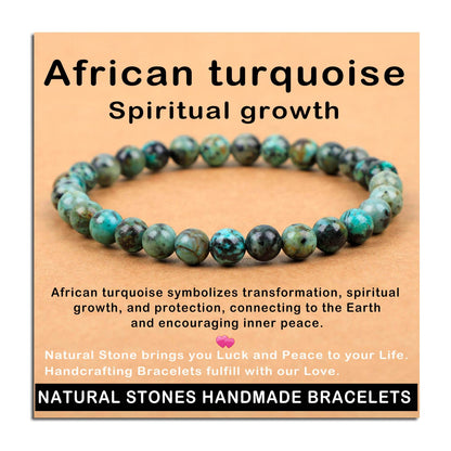 AD Beads Handmade Gemstone Stretch Elastic Bracelet Crystal Healing Reiki Nature's Beauty and Spiritual Essence Unisex (6mm, African Turquoise (Spiritual Growth))