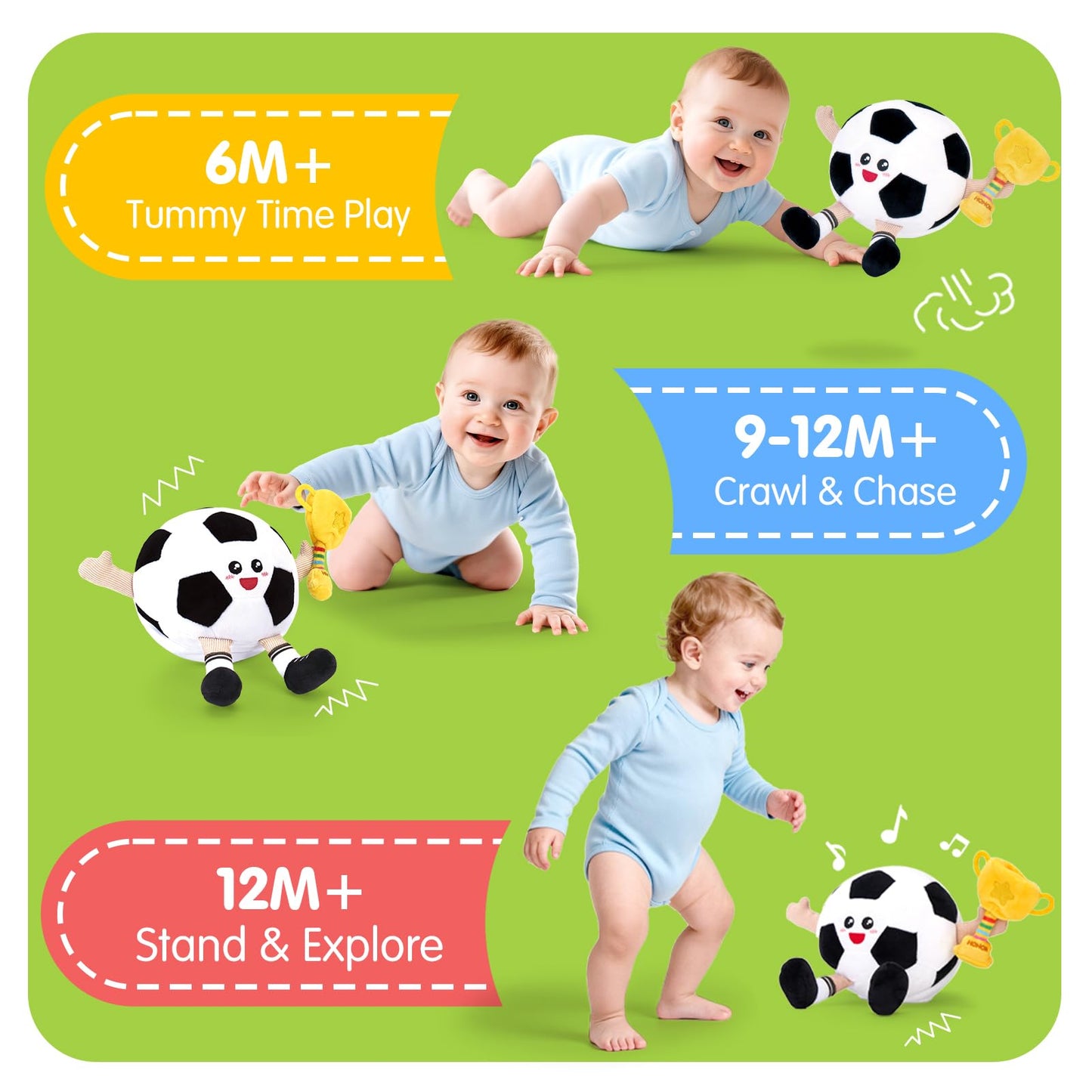 hahaland Baby Crawling Plush Toy for 6 12 18 Months – Musical Dancing Bouncing Toys, Voice Repeat Interactive Tummy Time Toy for Boys & Girls, Birthday Gift for Infants
