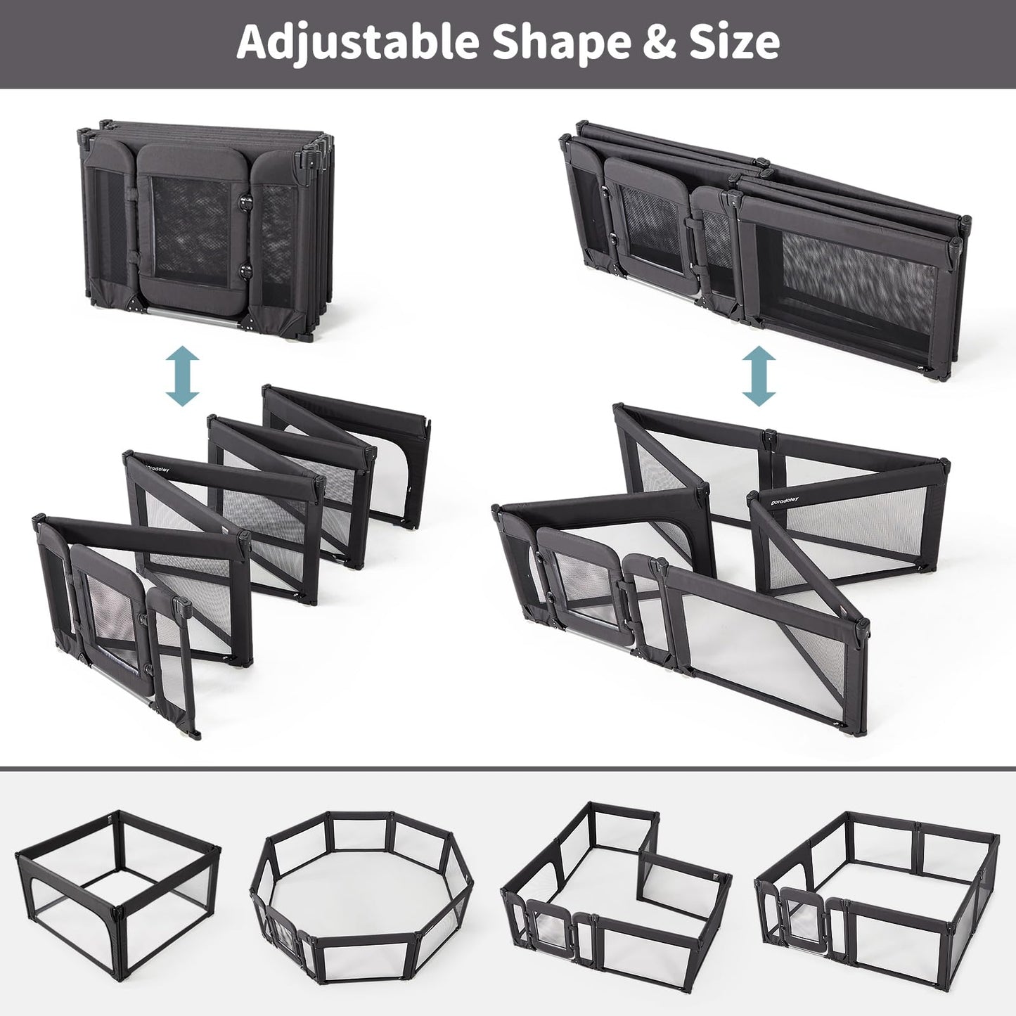 Baby Playpen with Door, Foldable Adjustable Play Pen for Babies and Toddlers,Heavy-Duty Play Yard Fence Play Area, Large Toddler Playpen, Black