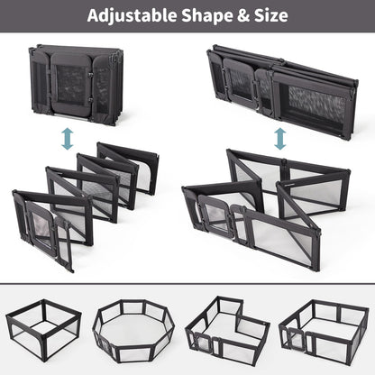 Baby Playpen with Door, Foldable Adjustable Play Pen for Babies and Toddlers,Heavy-Duty Play Yard Fence Play Area, Large Toddler Playpen, Black