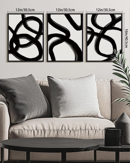 KUVIOKE Black and Grey Abstract Framed Wall Art Ink Wash Minimalist Lines Painting Artwork for Bedroom Hallway 12x16in (Black Framed)