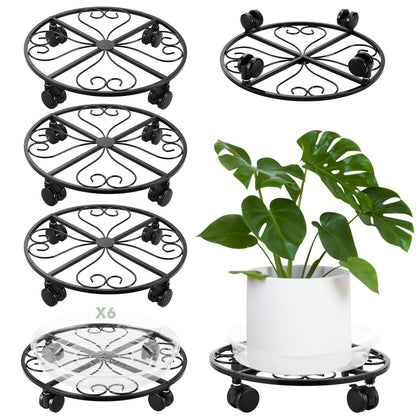 lucpur 6 Pack Metal Plant Caddy with Wheels, 12 Inch Plant Stand with Wheels Heavy Duty Wrought Iron Rolling Plant Caddy Plant Dolly Plant Rollers Plant Cart Large Plant Mover