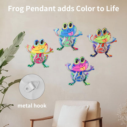 Junware Metal Frog Wall Decor, 4Pcs Frog Iron Wall Art Sculptures Art Frogs Wall Hanging Sculpture Decoration. Outdoor Fence Art for Home Garden, Fence, Patio, Yard, Bedroom Outside Gifts for Adults