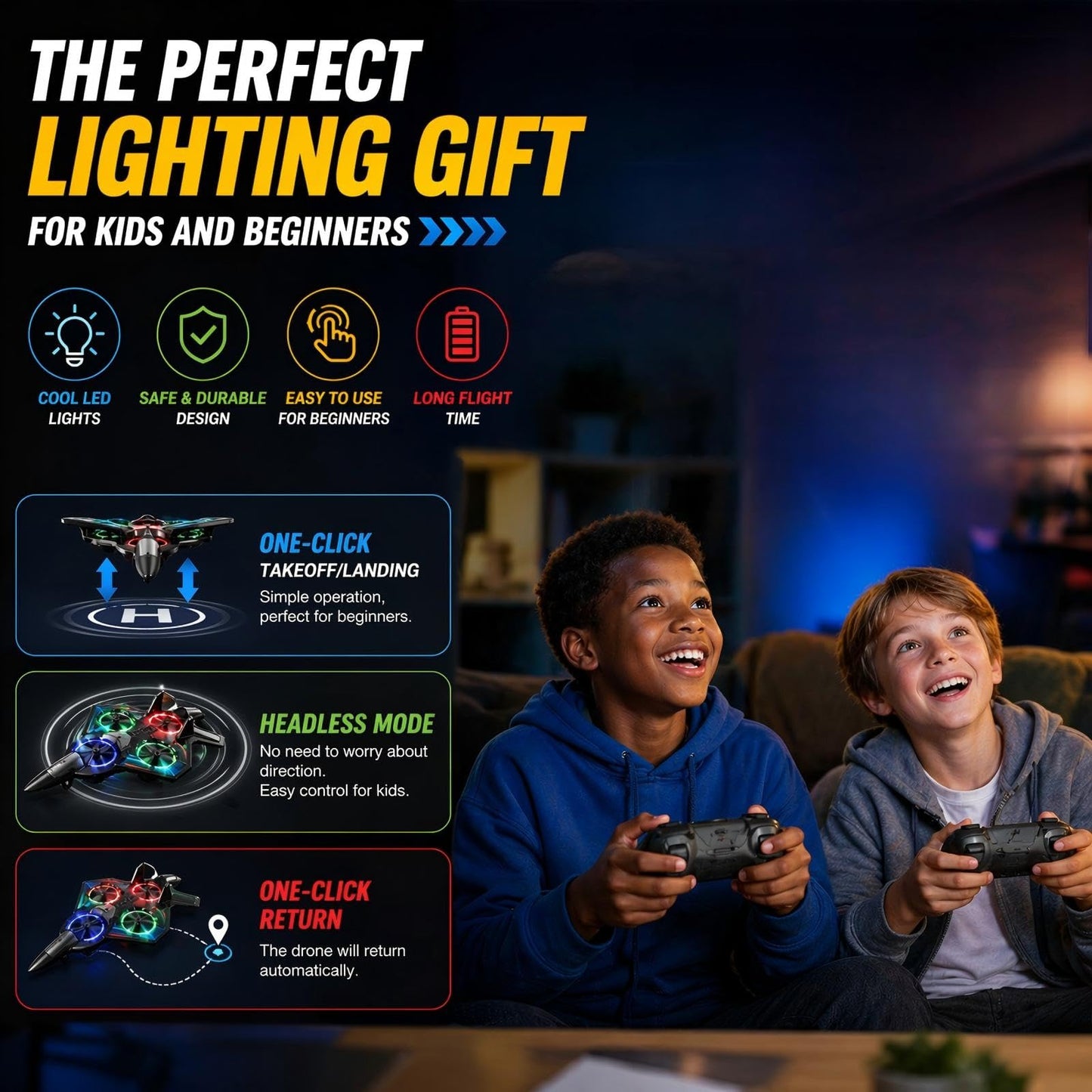 BEACONDESI RC F35 Fighter Drone for Kids, Remote Control Airplane with Altitude Hold, RC Jet Drone Toy with LED Lights, Easy to Fly RC Airplane for Beginners Boys Girls Green